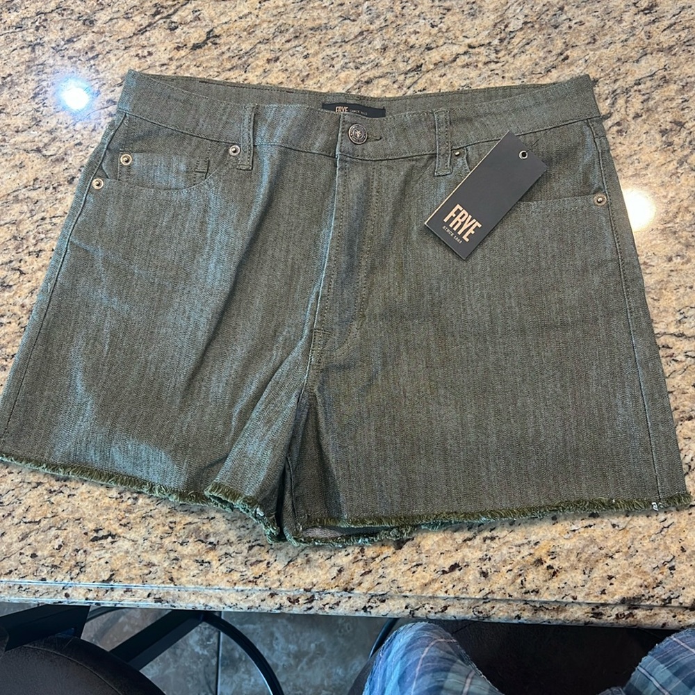 Green denim shorts